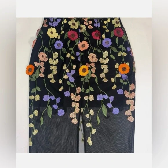BCBGMaxAzria Black Mesh Dress w. Multicolor Floral Embroidery - W Size 10 - NWT. - Picture 10 of 14